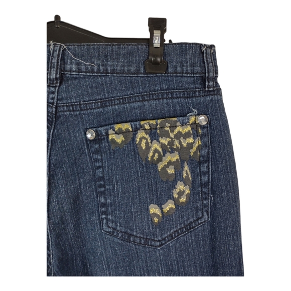 Jeanstar womens Dark Blue Denim Jeans Size 8P Embellished Painted Leopard - Picture 5 of 11